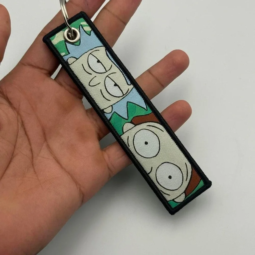 Rick and Morty Embroidered Flight Tag Keychain Green Portal Anime Accessory